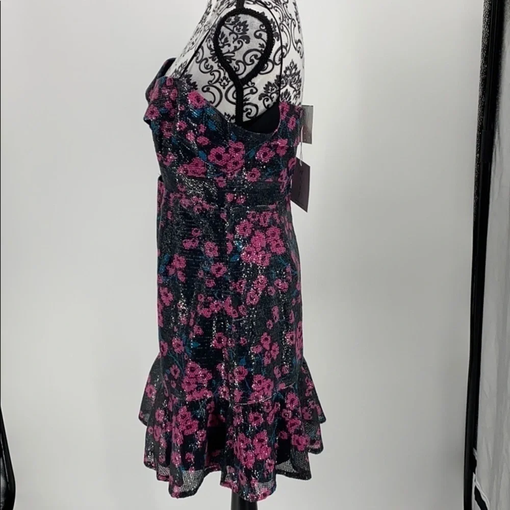 Wayf Janet Sequined Off-the-shoulder Mini Dress floral sparkly peekaboo cutout - Picture 9 of 14